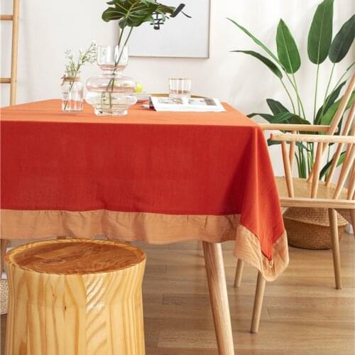 Korean Pure Cotton Tablecloth 6 Colors Orange Thicken Washed Fabric Stitching Ruffles Hem Christmas Table cloth for Home Party