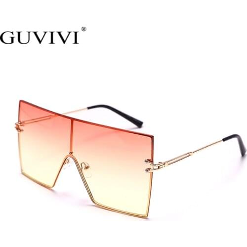 Oversized Square Sunglasses Women Men Luxury Brand Vintage Alloy Frame Sun Glasses Clear Lens One Piece Rimless Eyewear Shade