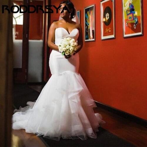 RODDRSYA African Wedding Dress Mermaid Sweetheart Off the Shoulder Beaded Waist Elegant Wedding Gowns Ruffles Skirt Bride Dres