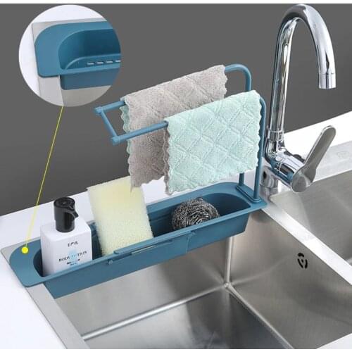 Telescopic Sink Kitchen Drainer Rack Storage Basket Bag Faucet Holder Adjustable Bathroom Holder Sink Kitchen Accessorie