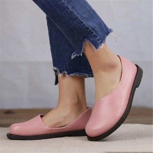 Women Flats Shoes Cow Genuine Leather Shallow Fashion Loafers Shoes Slip On Round Toe Casual soft Comfortable drive women shoes