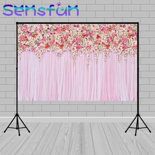 Vinyl Wedding Photo Background Rose Flower Wall Pink Curtains Baby Birthday Party Portrait Photography Backdrop For Photo Studio