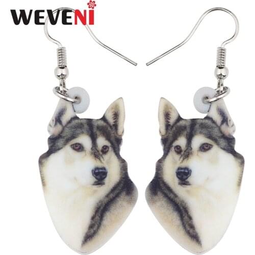 WEVENI Lovely Alaskan Malamute Dog Earrings Big Long Drop Dangle Animal Acrylic Jewelry For Girl Women Ladies Accessories Bulk