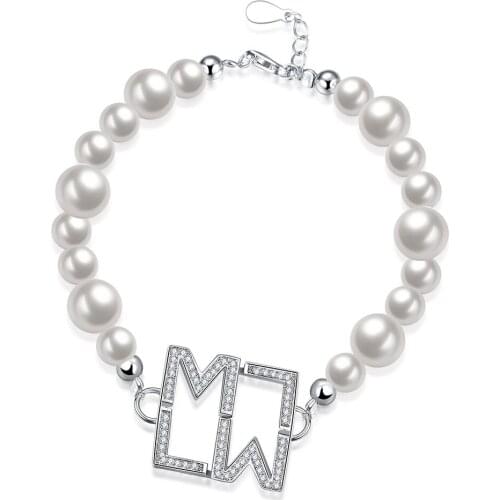 ZEMIOR S925 Sterling Silver Shell Pearl Bracelet For Women Trendy CZ Letter LM Charm Bracelets Elegant Female Party Jewelry