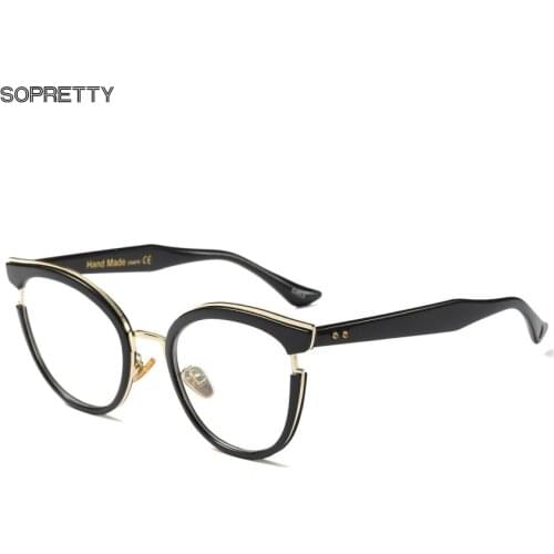 Women Retro Myopia Prescription Glasses Frame ,Black Cat Eyes Eyeglasses Large Frame Flat Mirror Eyegwear Frames F213