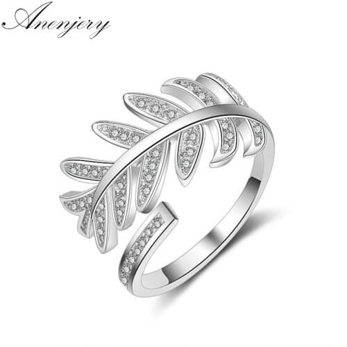 ANENJERY 925 Sterling Silver Rings For Women Mosaic CZ Zircon Resizable Rings Bague S-R205