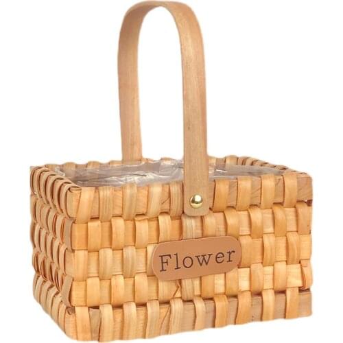 1PC Woven Flower Basket Rattan Bamboo Storage Basket Flower Girl Hand Basket Handmade Flower Basket Picnic Picking Container