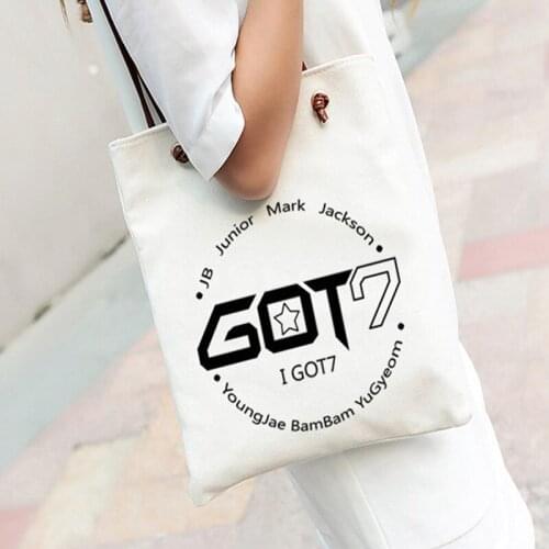 1 Pcs BAMBAM MARK JACKSON JinYoung YoungJae YuGyeom JB the Same Diagonal Tote Bag Shoulder Canvas Black and White