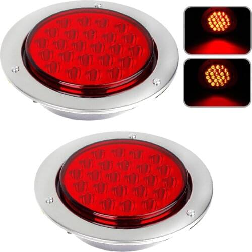 2pcs 24LED Red 4Inch Round Car Truck Tail Light Turn Signal Brake Light For Trucks Trailers 4WD Caravans Motor Homes