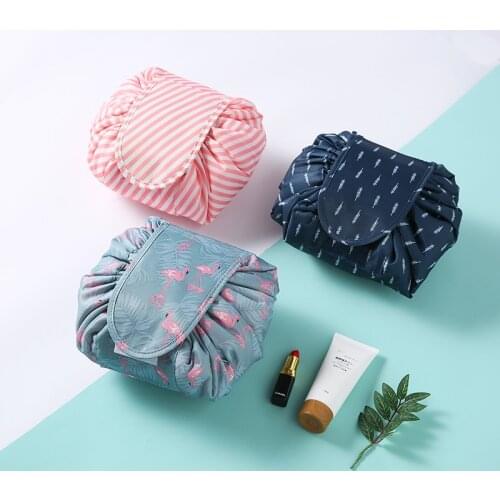 2021 Lazy Toiletry Bag Drawstring Polyester Makeup Travel Bags Flamingo Cosmetic Bag