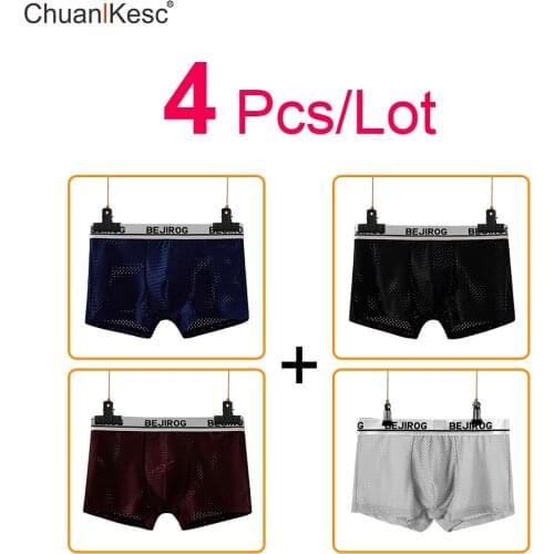 4 Pcs/Lot Mens Underwear Summer Refreshing Mesh Hollow Boxer Ice Silk New Style Hot Sale Of Youth Sports Shorts