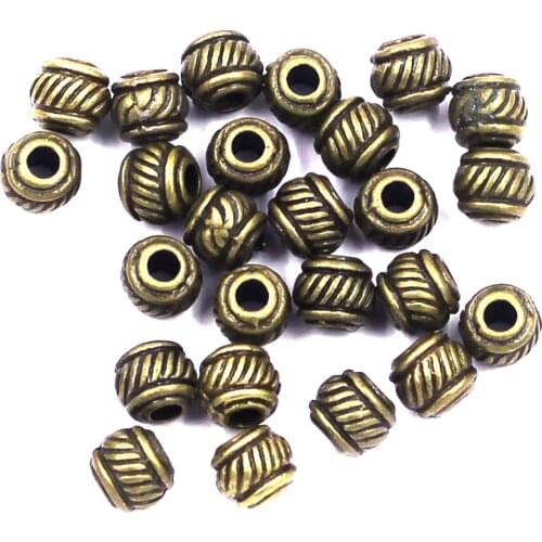 40Pcs Spacer Beads Stripe Carved Bronze Tone Zinc Metal Alloy For Charms Bracelets In Jewelry DIY Making Finding 6x5mm