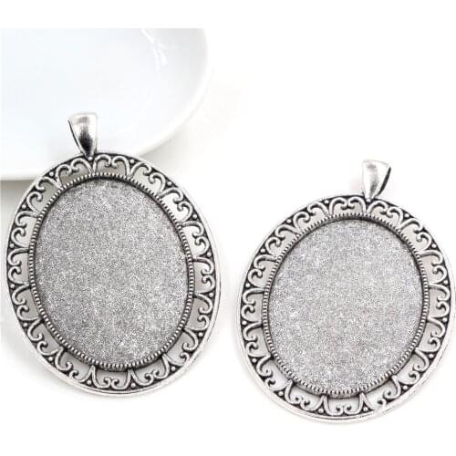 5pcs 30x40mm Inner Size Antique Silver Plated Pierced Style Cabochon Base Setting Charms Pendant (B4-23)