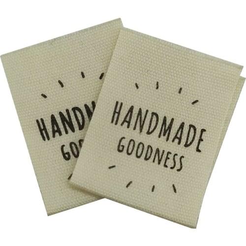 50Pcs/Lot Stock Hand Made Goodness Adhesive Cotton Print Labels With Center Fold For Clothing Handmade Cotton Label Sewing Tags