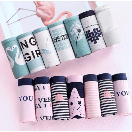 7Pcs/Set Womens Panties Underwear Cotton Briefs Girls Sexy Lingerie Printed Panty Soft Breathable Underpant Underwear For Women