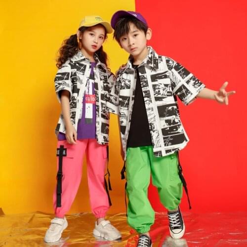 Children Graffiti Long Shirt Black Shorts Tank Top Hip Hop Clothing Clothes Dance Costumes for Girls Ballroom Dancing Streetwear