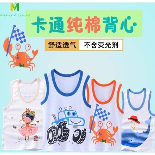 Kids summer clothes 1-7T unisex pure cotton vest boys Tanks girls cartoon Camisoles baby clothing little children print shirt