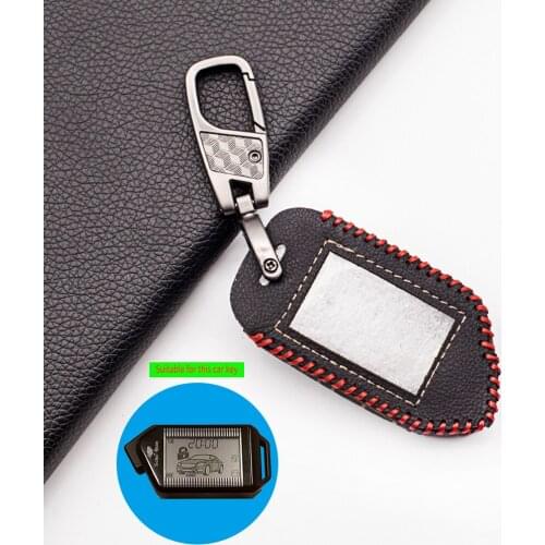 For Sher-khan Mobicar A Mobicar B Safety Two Way LCD Car Alarm System Russian Version 100% Leather Key Chain Case Protect Cover