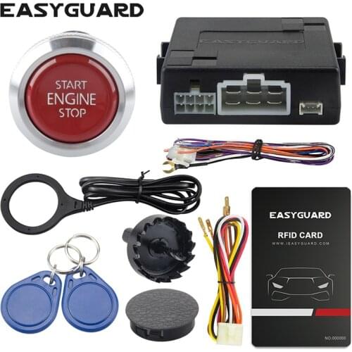 EASYGUARD RFID car alarm system with engine start button start/stop and Transponder Immobilizer keyless go system DC12V