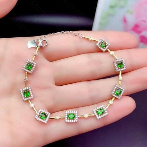 Natural Diopside Bracelet 925 Silver Womens Bracelet Two-color Plating Process Super Beautiful Style