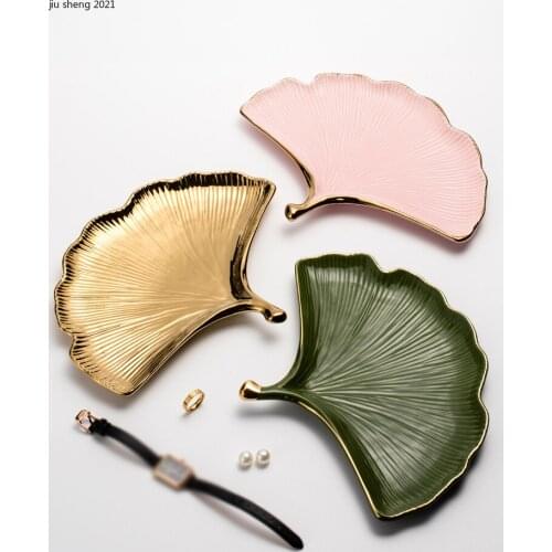 European Ceramic Ginkgo Leaf Storage Tray Jewelry Aromatherapy Cosmetics Tray Household Fruit Dessert Display Stand Home Decor