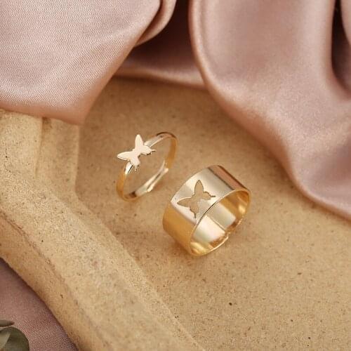 Hot Sale Butterfly Rings for Women Men Gold Silver Color Lover Couple Butterfly Ring Set Opening Engagement Wedding Jewelry