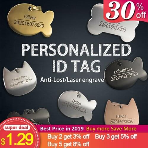 Personalized Dog Tag Stainless Steel Name Engraved ID Tags For Dog Collar Anti-Lost Pet Nameplate Pendant For Pitbull Labrador