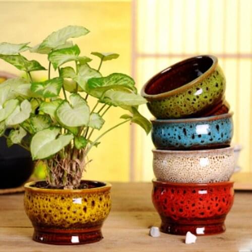 Creative Flower Pots Handmade Simple Colorful Flow Glazed Ceramic Flower Pots Succulent Flower Pots