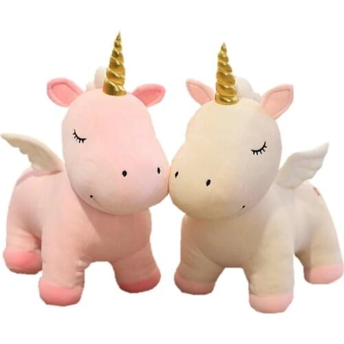 Cute Angel Wings Unicorn Plush Toys Stuffed Flying Horse Golden Horn Appease Toy Baby Night Hug Doll Toys for Children Gift