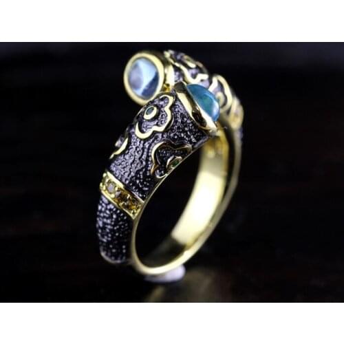 Enamel fashion men and women couple models opening 925 sterling silver Natural stone exquisite ring