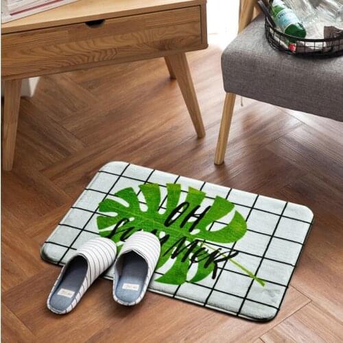 Fashion Painting Dark Green Leaves Kitchen Bathroom Anti Slip Door Mat Digital Foot Mats Home Floor Home Decor Crafts