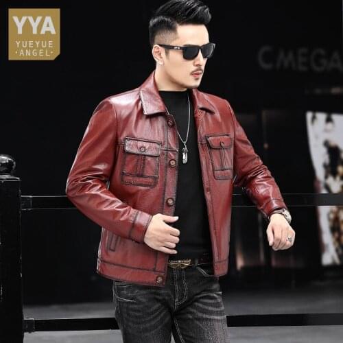 Mens 100% Cow Leather Moto Biker Jacket Single Breasted Slim Fit Business Man Work Genuine Leather Jacket Autumn Windproof Coat