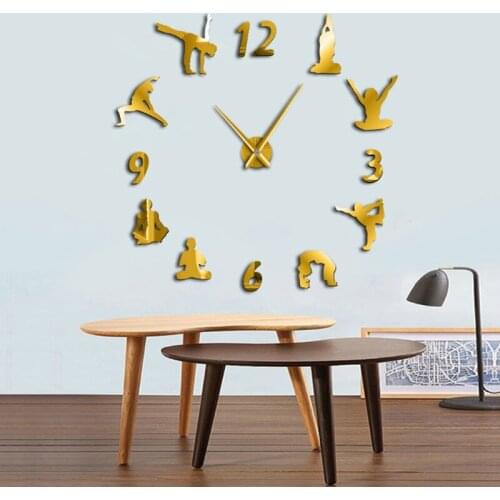 Yoga Figure Arabic Numbers Diy Wall Clock Modern Design Home Decor 3d Wall Clock Quartz Quiet Clock Decorative Wall Sticker