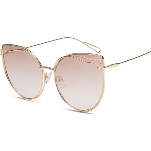 2019 New Sunglasses Women Luxury Cat Eye Brand Design Mirror Lens Frame Vintage Cateye Fashion Sun Glasses Lady Metal Eyewear