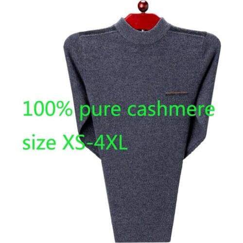 New Arrival Fashion High Quality Autumn Winter Men Pure Cashmere Thick Knitted O-neck Casual Pullovers Sweater Plus Size XS-4XL