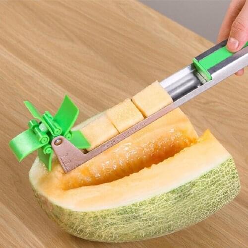 Stainless Steel Watermelon Knife Slicer Windmill Fruit Cutter Melon Spoon Corers Fruit Salad Slicer Watermelon Cube Slicer