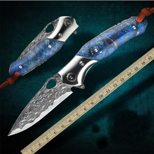 New product sharp knife VG10 Damascus steel folding knife outdoor self-defense knife The hardness is 60HRC snake wood Handle