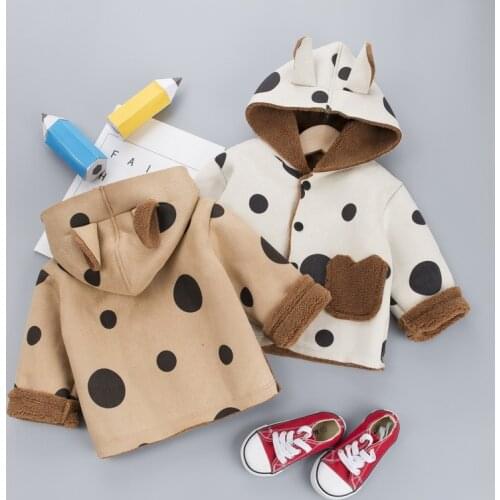 Children Baby Girls Boys Dot Print Coat Winter Warm Long Sleeve Hooded Pocket Infant Toddler Coats Baby Clothing