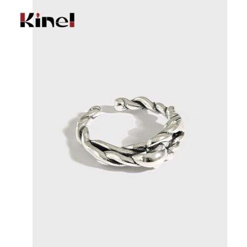 Kinel Authentic 925 Sterling Silver Twist Shaped Thai Silver Ring Vintage Make Old Rings for Women Party Jewelry