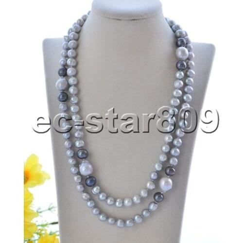 P7402 44" 22mm Gray Round Baroque Keshi Reborn Pearl Necklace Choker