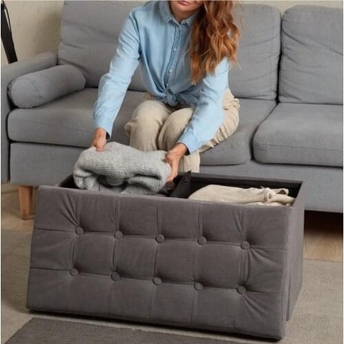 Storage Ottoman Bench Cube 31 inch Fabric Storage Chest with Memory Foam Seat Footrest Padded Upholstered Stool Tufted
