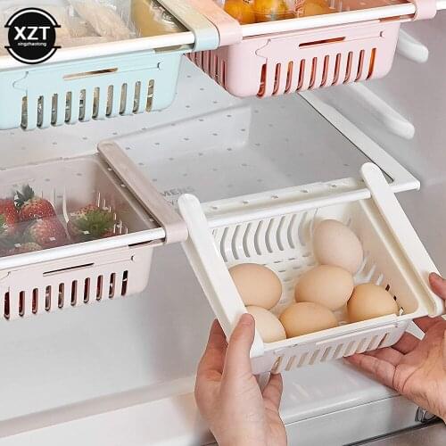 Adjustable Stretchable Refrigerator Organizer Drawer Basket Refrigerator Pull out Drawers Fresh Spacer Layer Storage Rack 1PCS