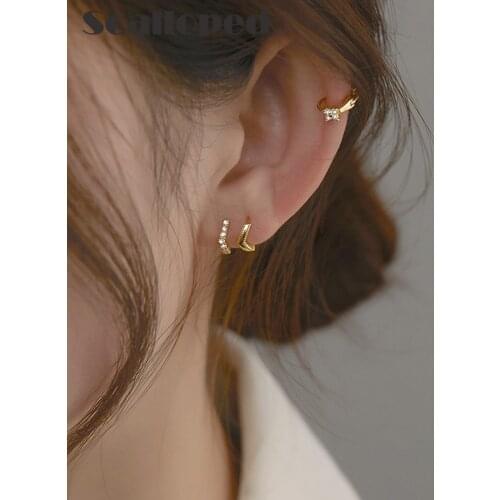 SCALLOPED Korean Temperament Hoop Earrings For Women 2021 New Small Ear Bone Ring Micro-Inlaid Zircon Gold Earring Jewelry