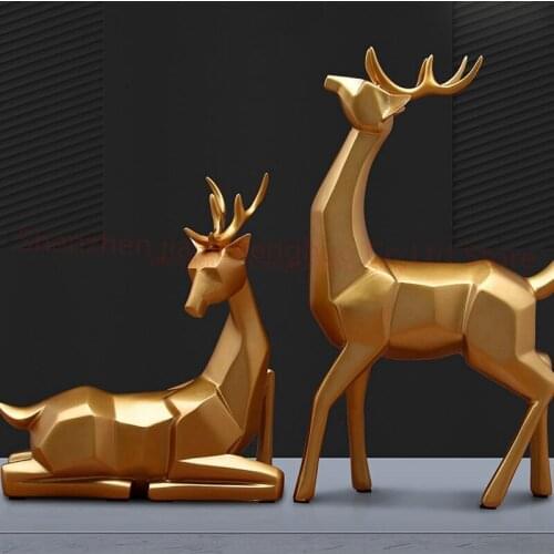 Modern Creative Resin Deer Statue Vintage Figurines Home Decor Geometry Crafts Industrial decoration Resin Animal Figurine Gifts