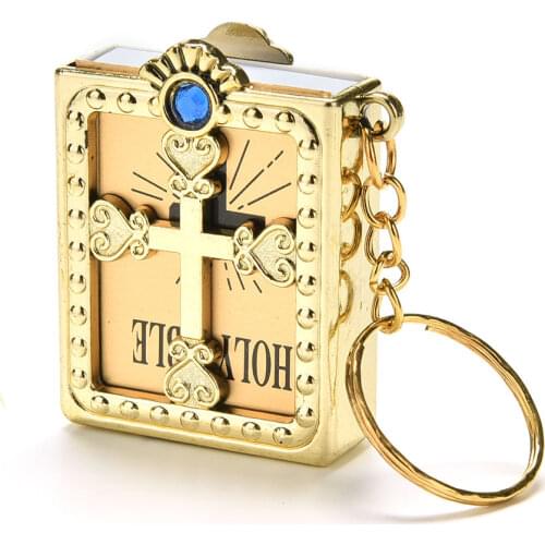 Special Mini Holy Bible Keychain English Religious Miniature Paper Spiritual Christian Jesus Cover Keyring Gift