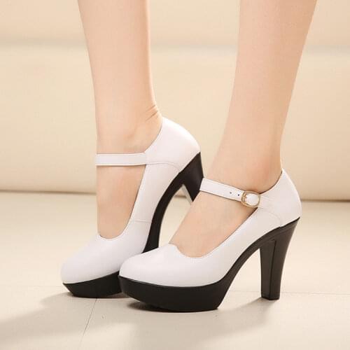 Fashion Genuine Leather Platform Pumps 2021 Ankle Buckle High Heels Shoes Ladies Footwer for Office Mary Janes