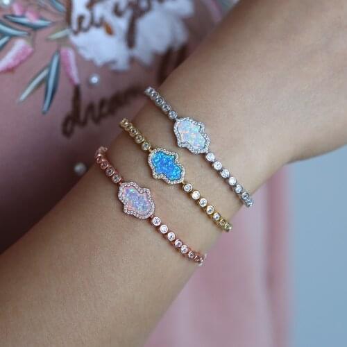 Top Quality Blue white turkish fashion fatima tennis AAA cubic zirconia women girl hamsa hand bracelet delicate simple jewelry