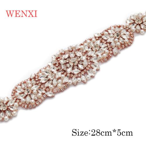 WENXI 30pcs Hand Beaded Sewing Rose Gold Silver Bridal Wedding Crystal Rhinestone Applique Patch For Wedding Dresses WX906