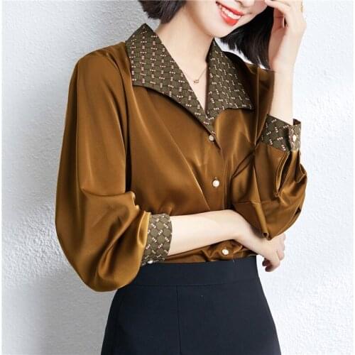 2021 Women Tops And Bloues Plus Size Vintage Patchwork OL Blouses Long Sleeve Loose Blusas Female Spring Sexy Clothes Tees 1116