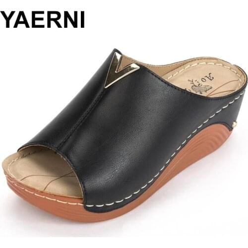 YAERNI 2021The New Womens Sandal Thick Bottom Casual Shoes Leisure Summer Wedges Sandals Woman Shoes Platform Slipper